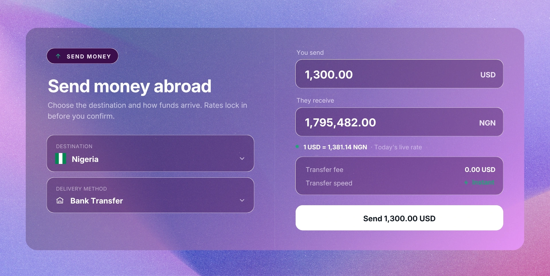 International money transfer interface